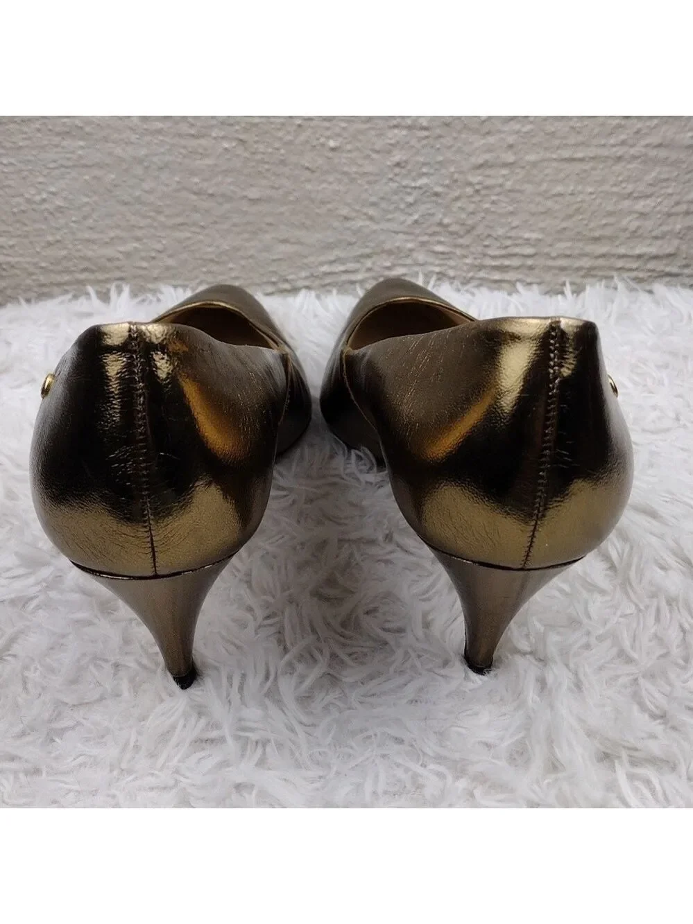 Etienne Aigner Gail Gold Leather  Pointed-Toe Skinny Heel Slip On Pump Shoe